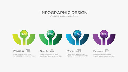 Business 4 option infographic presentation vector 3D colorful balls illustration. Informative circular process infographic chart for business startup demonstration. Modern infographic design