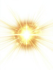 dazzling sunburst effect on white background intense yellowwhite center fading to soft golden edges lens flare streaks radiating outward ethereal and dramatic lighting