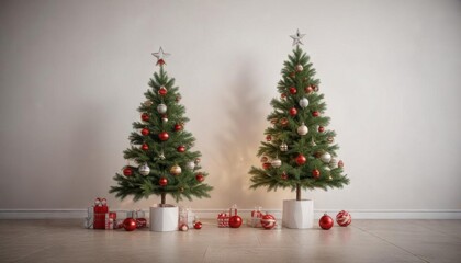 Minimalist Christmas tree with geometric ornaments and bold lines ,  decorations,  modern