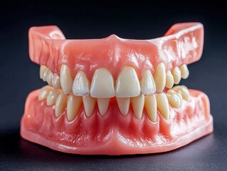 Artificial Full Set of Teeth on Dark Background