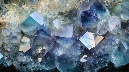 Obraz premium a detailed view of a crystalline mineral surface, sparkling with shades of blue, green, and purple under soft light.