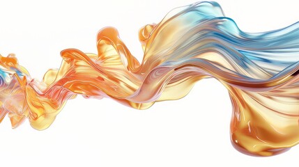 Blue Orange Gold Flowing Liquid Abstract Art on White Background