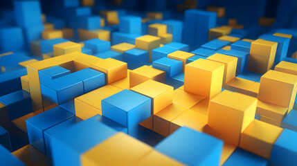 
3d rendering of mind yellow and blue abstract geometric background. Scene for advertising, technology, showcase, banner, game, sport, cosmetic, business, metaverse. Sci-Fi Illustration. Product displ