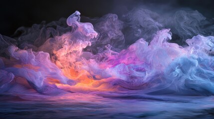 Obraz premium Vibrant clouds of smoke dance and blend with shades of pink, blue, and purple, creating a mesmerizing and dynamic visual experience during a creative performance