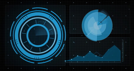 Obraz premium Image of digital data processing over scope scanning on black background