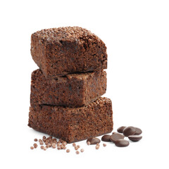 Delicious chocolate puffed rice bars isolated on white