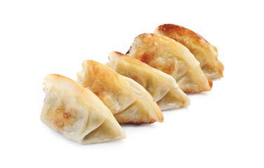 Delicious fried gyoza dumplings isolated on white