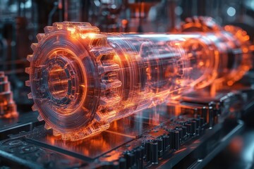 3d holographic interface with floating translucent gears gradient glass morphism effect dynamic lighting minimal tech aesthetic