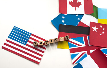 Maski, India 29,May 2019 : China-US trade war concept - flag of China and the United States with wooden block letters.