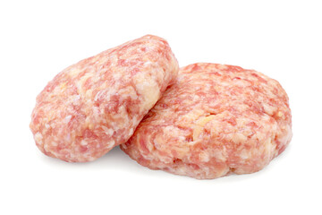 Two uncooked fresh patties isolated on white