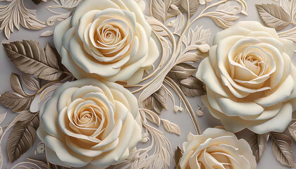 Subtle Mother's Day-inspired pattern with delicate roses, intertwined leaves, and soft, muted pastels.