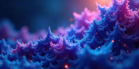 Fototapeta premium Geometric fractals in shades of blue and purple, geometric patterns, background