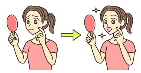 A teen-age girl is happy that her pimples have cleared up