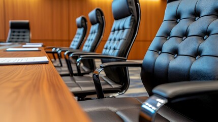 Empty Black Leather Chairs in Modern Conference Room
