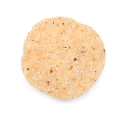One uncooked fresh patty isolated on white, top view