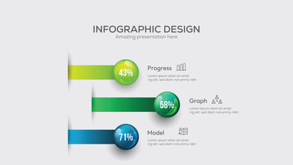 Naklejka premium Business 3 option infographic presentation vector 3D colorful balls illustration. Company statistics information graphic visualization template Corporate marketing analytics data report design layout