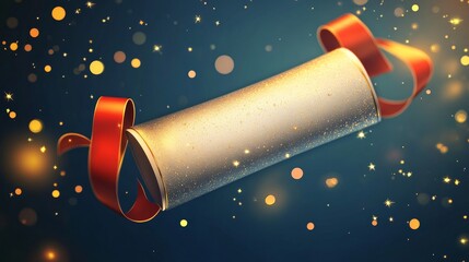 Certificate with red ribbon on a sparkling blue background.