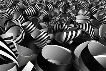 Fototapeta premium Abstract background with ribbons shapes, black and white, design asset, backdrop