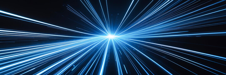 Abstract blue light speed lines background, fast moving in curved path with motion blur effect. Digital technology concept