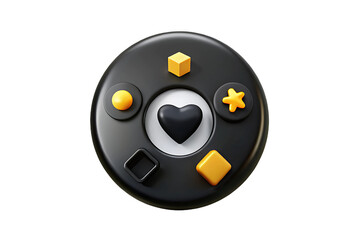 Circular Black Object with Various Shapes Including Heart, Cube, Star, Sphere, and Square isolated on transparent background PNG