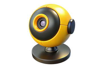 Stylish Yellow and Black Spherical Webcam with Lens and Round Base isolated on transparent background PNG