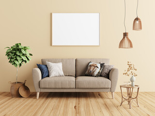 Frame mockup in Interior, a framed picture on a wall with a white frame with transparent background, 3D rendering	
