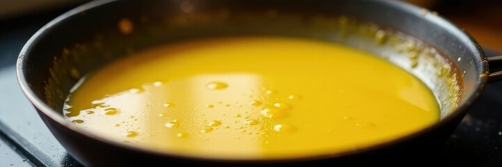 Golden roux in a saucepan with melted butter and heat, butter, golden brown, sizzling