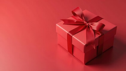 Obraz premium Gift box wrapped in red ribbon with a slight bow, ribbons, packaged