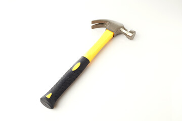 Bright Yellow Handle Hammer on an Isolated White Background Showcasing Simple Design and Functionality for Various Construction Tasks