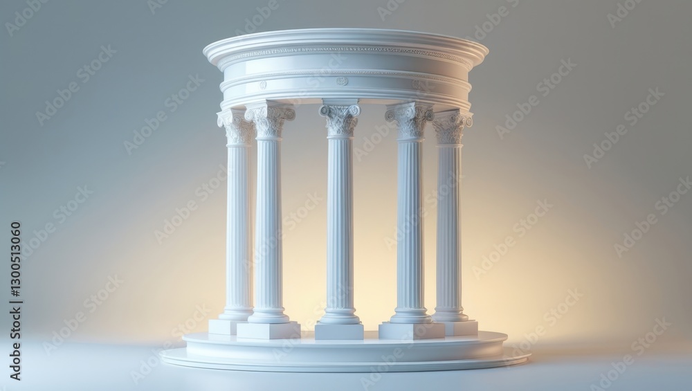 Poster detailed 3d render of white classical architectural structure with columns and geometric ornamentati