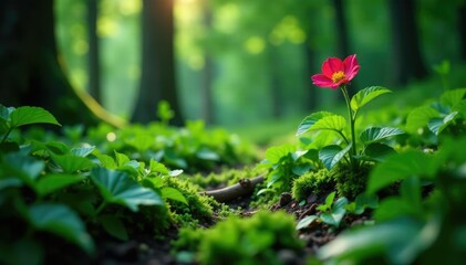 Devil s club plant growing through dense underbrush, overgrowth, deciduous trees, wild growth