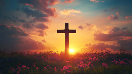 Easter family decoration ideas outdoor garden nature scene sunlit cross celebrating spring