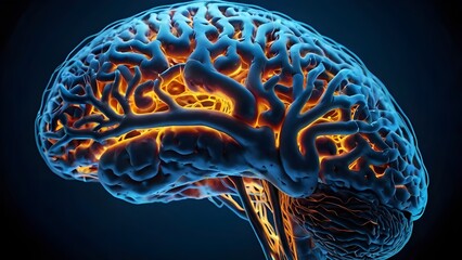"Futuristic 3D-Rendered Brain with Glowing Neural Connections"