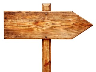 Fototapeta premium A vintage-style wooden arrow signpost, isolated on white, points directions with rustic charm.