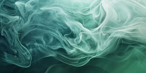 Obraz premium Abstract green background. Floating clouds of smoke on a dark background