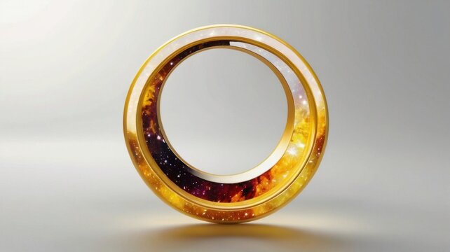 Golden Galaxy Ring Icon with Nebula Details in Cosmic Theme Isolated on Plain Background