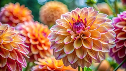 Obraz premium Close-up dahlia petals, vibrant colors, stunning backdrop.