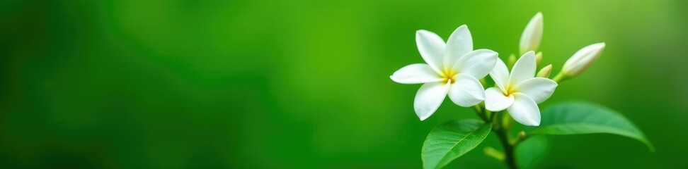Fototapeta premium white jasmine flowers against green background, floral photography, nature, plant life