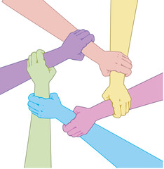 Hands of people colored soft color is not important playfulness holding each other. The concept of friendship and equality.  together stronger work rejecting racism despite different skin color
