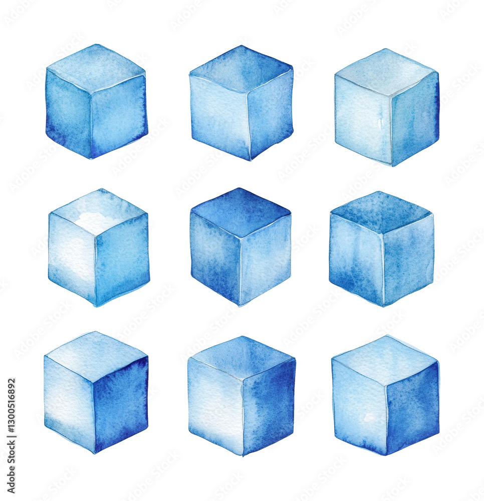 Poster blue watercolor cubes arranged in a grid pattern suitable for artistic projects and design applicati