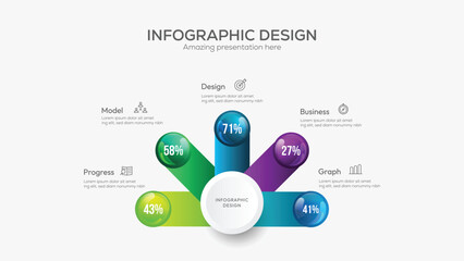 Business 5 option infographic presentation vector 3D colorful balls illustration. Creative concept with Five steps. Can be used for workflow layout, diagram, banner, web design. Vector illustration