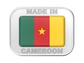 Made in Cameroon, silver badge with the national flag of Cameroon