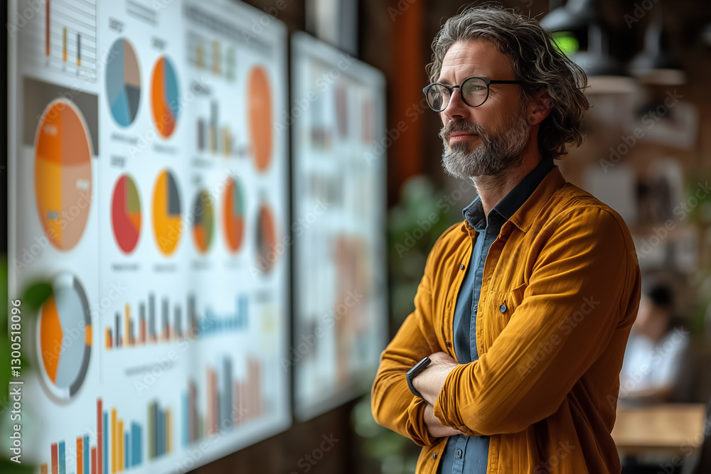 Poster a professional consultant stands confidently, sharing insights with a client while gesturing toward 
