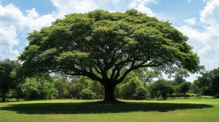 Fototapeta premium the refreshing shade of a rain tree on a hot summer afternoon
