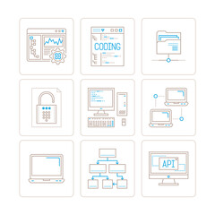 Set of vector computer icons and concepts in mono thin line style