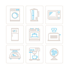 Set of vector household appliances icons and concepts in mono thin line style