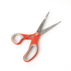 Scissors With Orange Handles Isolated on a White Background for Crafting and Cutting Tasks