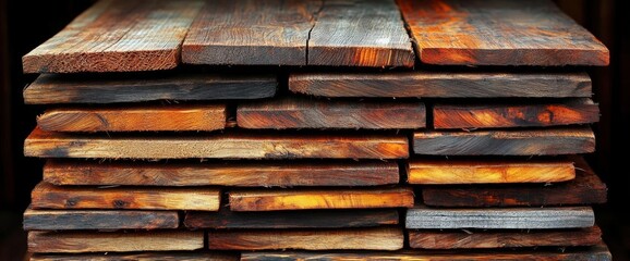 Stacked Wooden Planks In Various Shades Of Brown