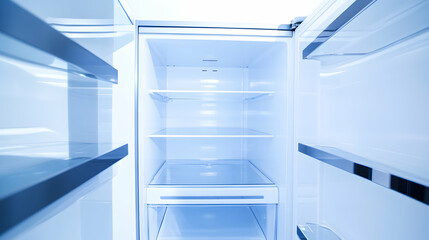 Bright and Spacious Empty Refrigerator Interior Featuring Clean Lines and Modern Design in a Minimalist Kitchen Environment