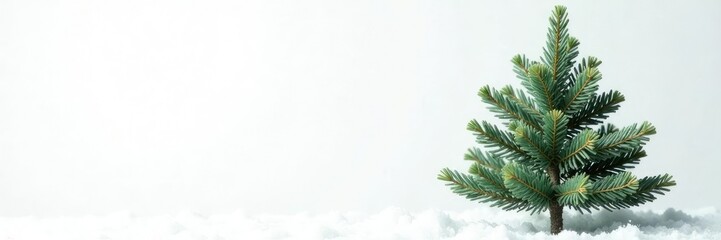 Fresh evergreen tree on white background with snowflakes, white, tree, evergreen